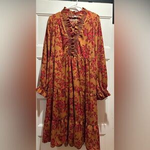 Floral Red and Tan Dress boutique dress brand Easel size medium